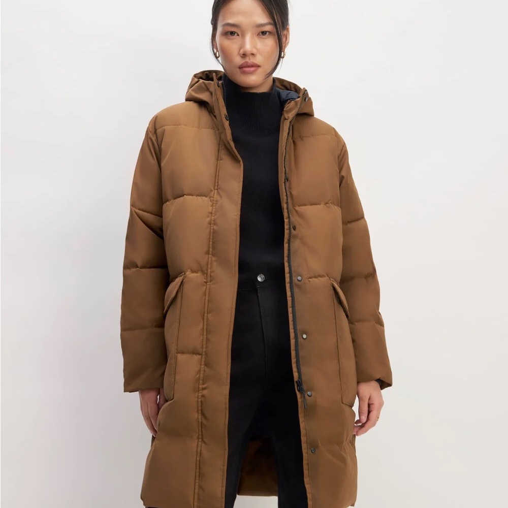 Everlane Renew Long Puffer in Chestnut Brown size Small